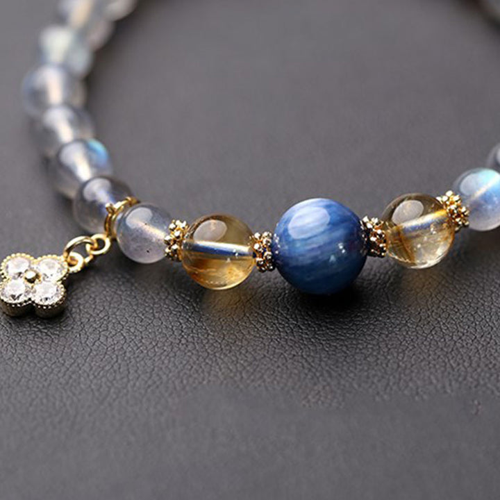 Bracelet de perles de guérison en pierre de lune naturelle et fleur de jaspe