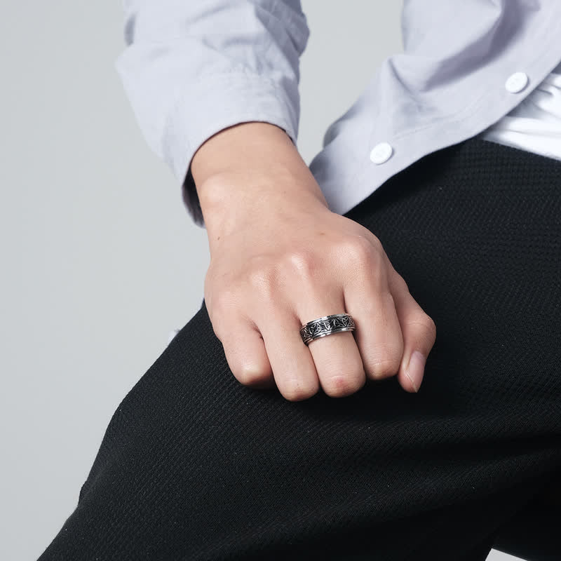 Bague rotative calme en acier titane avec Buddha Stones