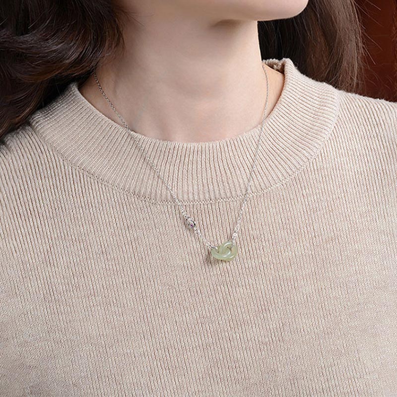 Collier pendentif en argent sterling 925 Buddha Stones et jade rond pour la chance et la prospérité