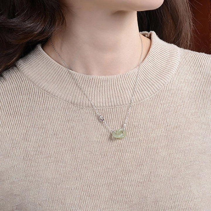Collier pendentif en argent sterling 925 Buddha Stones et jade rond pour la chance et la prospérité