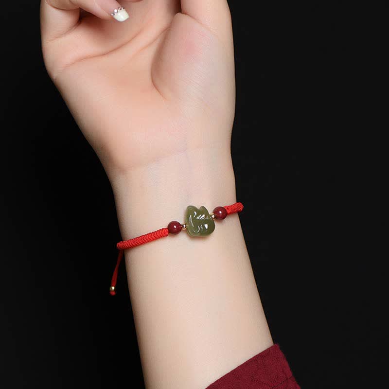 Bracelet en fil d'abondance en perles de cinabre et de jade Hetian Année du lapin