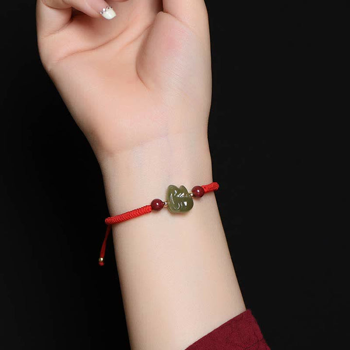 Bracelet en fil d'abondance en perles de cinabre et de jade Hetian Année du lapin
