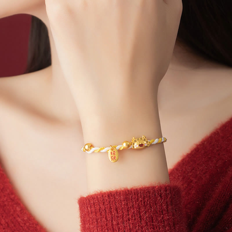 ❗❗❗Une vente flash - Bracelet tressé en argent sterling 925 avec motif boulettes de l'année du dragon de Buddha Stones Stones pour attirer la fortune