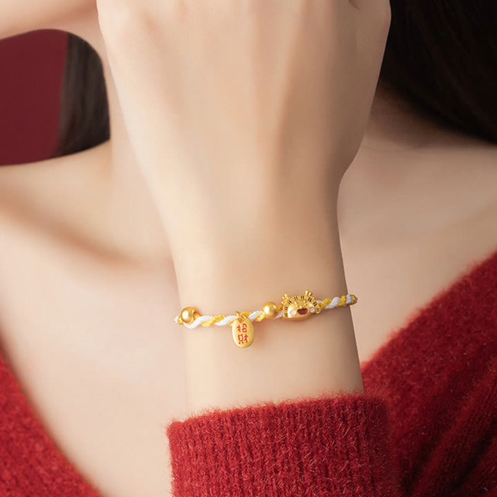 ❗❗❗Une vente flash - Bracelet tressé en argent sterling 925 avec motif boulettes de l'année du dragon de Buddha Stones Stones pour attirer la fortune