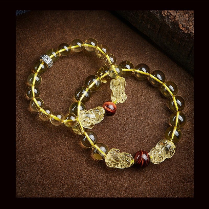 Bracelet de protection de prospérité en œil de tigre double PiXiu en Buddha Stones