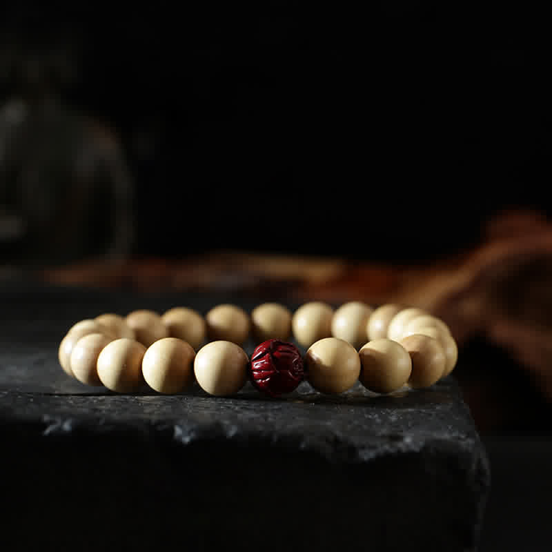 Bracelet tibétain en bois de pêcher, lotus, cinabre, Bagua, Yin Yang, porte-bonheur et richesse