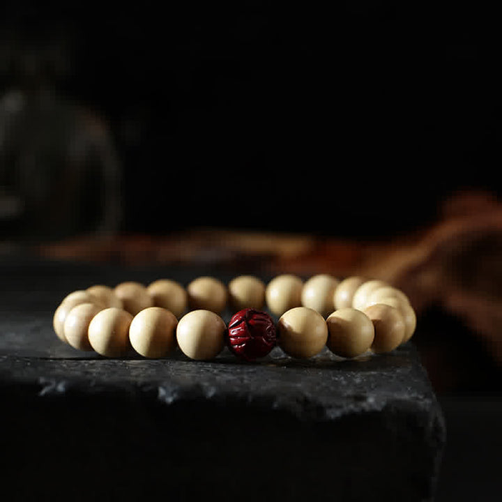 Bracelet tibétain en bois de pêcher, lotus, cinabre, Bagua, Yin Yang, porte-bonheur et richesse