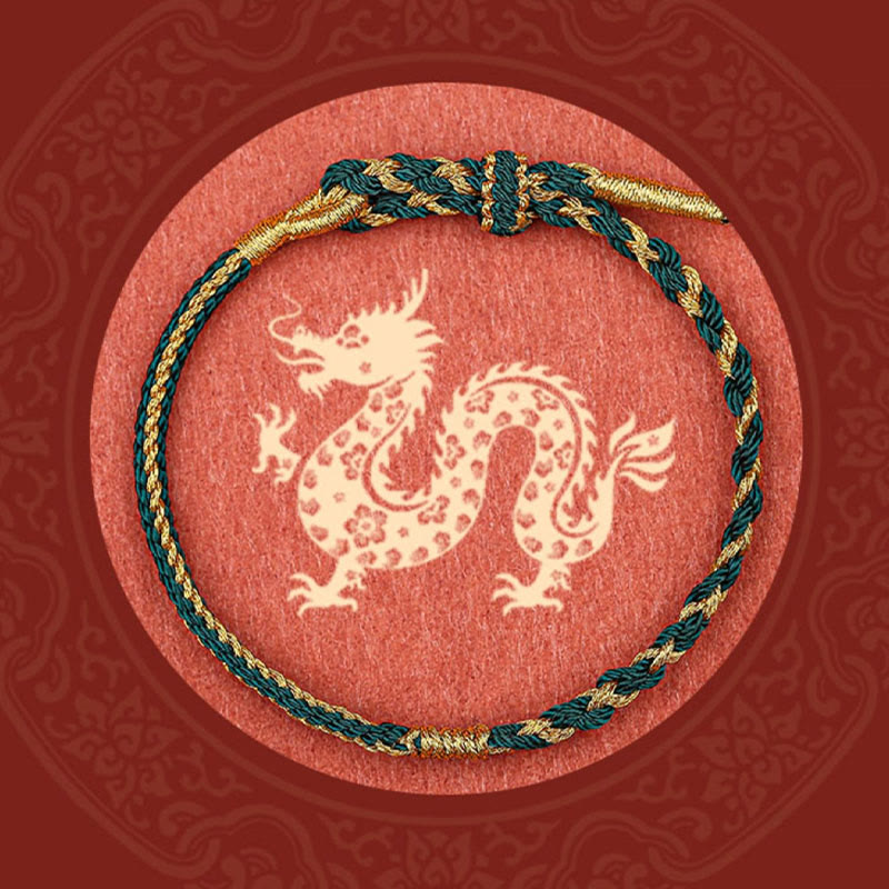 Bracelet tressé en Buddha Stones fait à la main avec symbole du zodiaque chinois, lapin, coq, rat, cheval, dragon