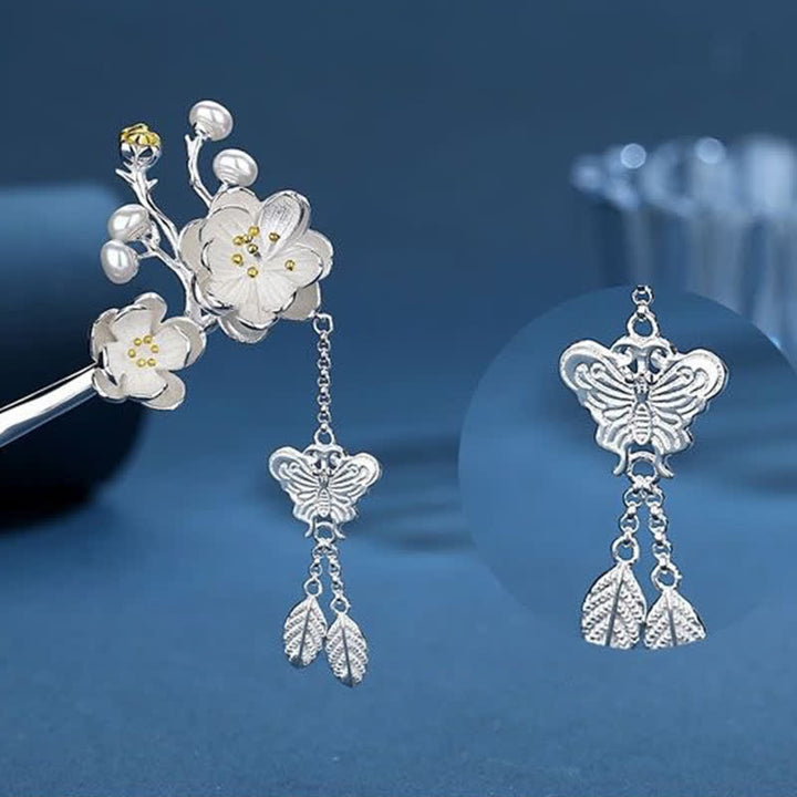 Épingle à cheveux à pompon en forme de papillon et de fleur de prunier - image 7