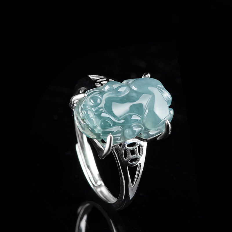 Bague porte-bonheur en jade PiXiu Fengshui en argent sterling 925 Buddha Stones