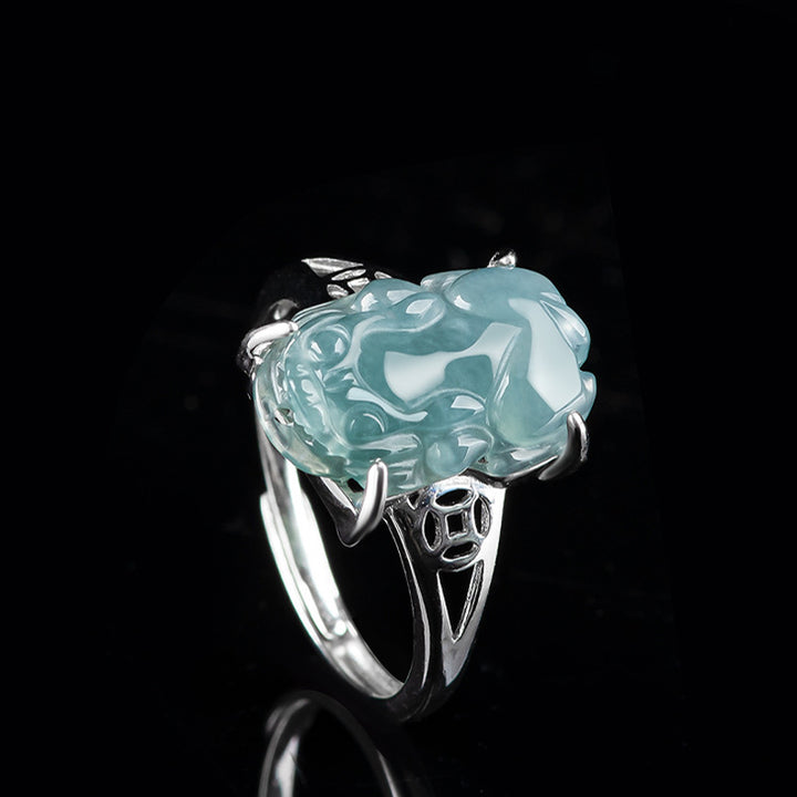 Bague porte-bonheur en jade PiXiu Fengshui en argent sterling 925 Buddha Stones