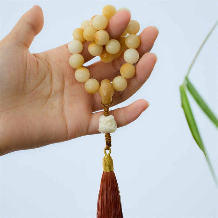 Buddha Stones Graine de Bodhi Naturelle Fruit d'Ivoire Lion Dansant Charme Harmonie Gland Poignet Mala