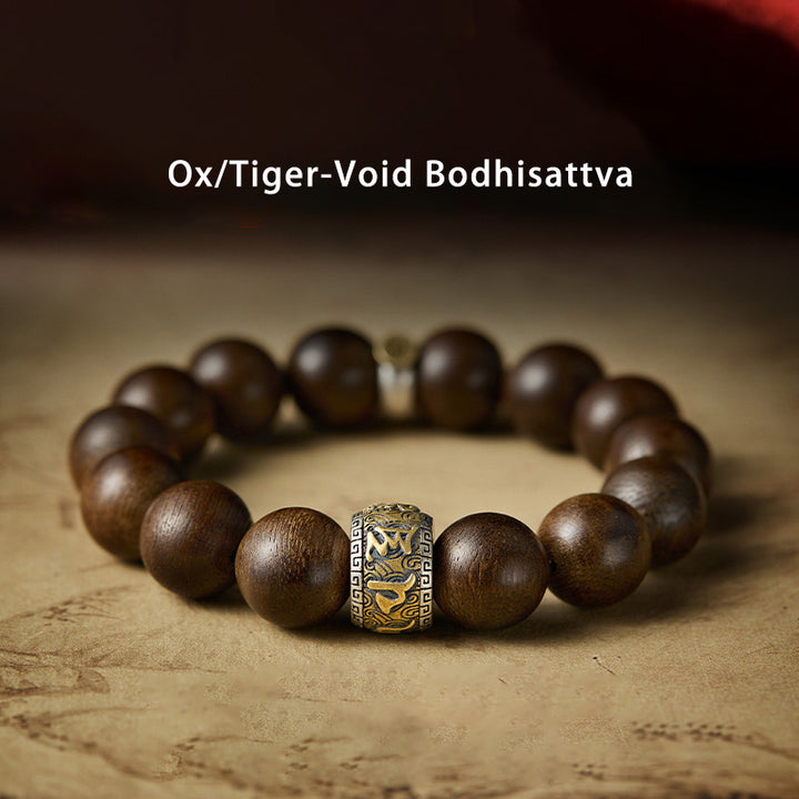 Bracelet en argent sterling 925 Buddha Stones et zodiaque chinois, Bouddha du Kalimantan, bois d'agar, Om Mani Padme Hum