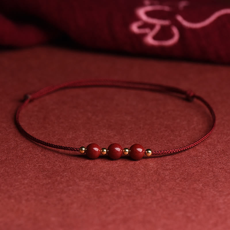 Bracelet de cheville en perles de cinabre porte-bonheur naturelles en Buddha Stones