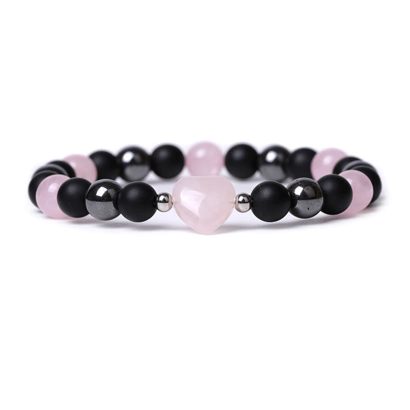 Bracelet de protection en forme de cœur Buddha Stones pierre d'onyx noir et œil de tigre en cristal