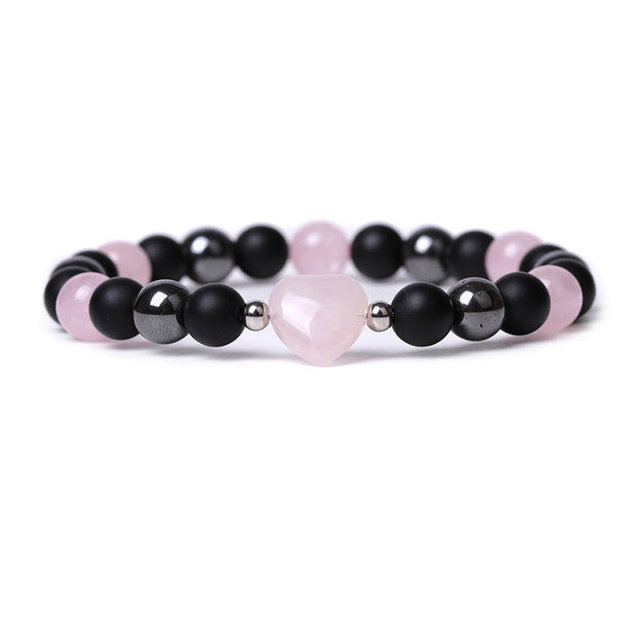 Bracelet de protection en forme de cœur Buddha Stones pierre d'onyx noir et œil de tigre en cristal