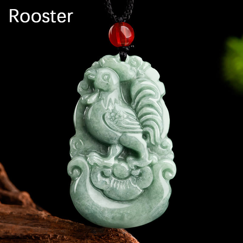 Collier pendentif en jade vert naturel avec Buddha Stones et 12 signes du zodiaque chinois