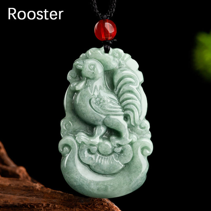 Collier pendentif en jade vert naturel avec Buddha Stones et 12 signes du zodiaque chinois