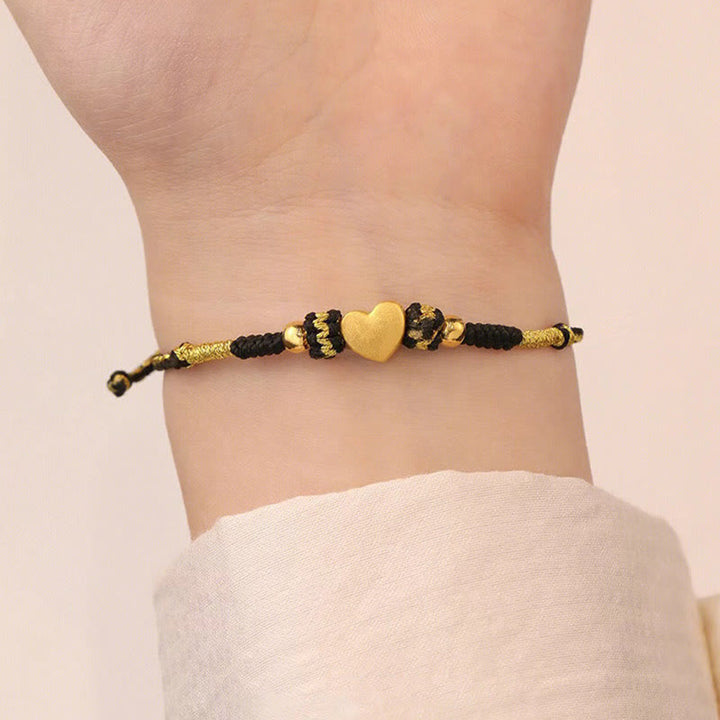 Bracelet tressé fait main en Buddha Stones tibétain avec cœur d'amour et nœud King Kong
