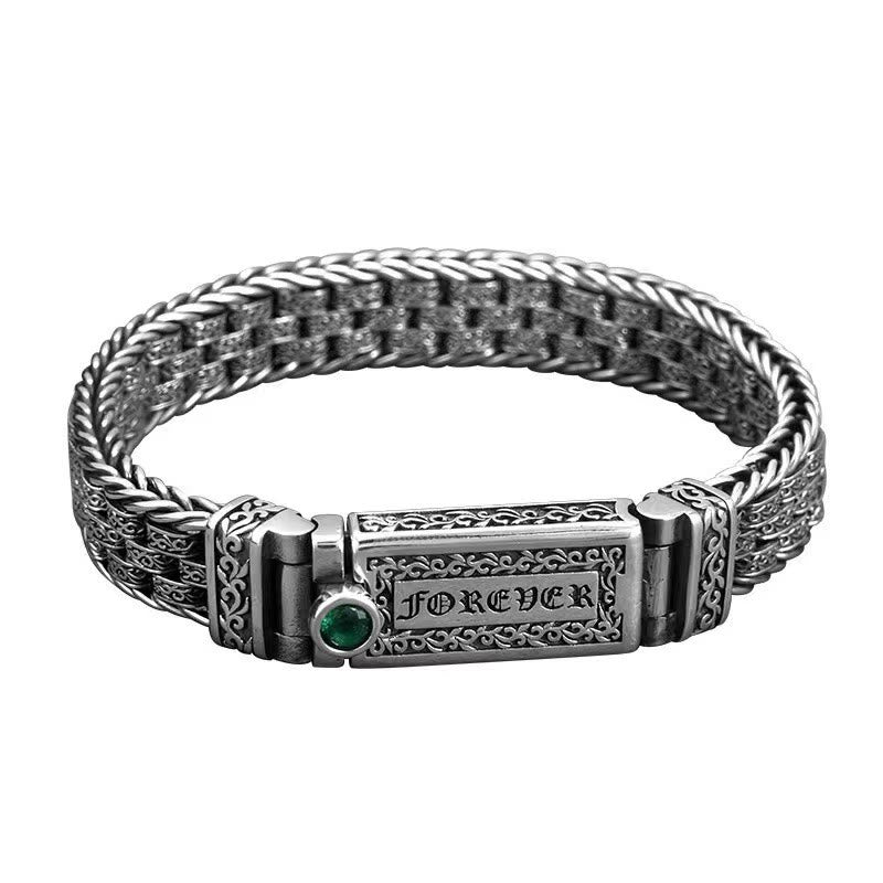 Bracelet tibétain en cuivre avec Buddha Stones Om Mani Padme Hum et motif floral de la dynastie Tang