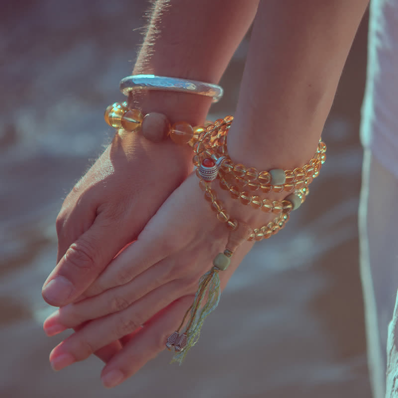 Bracelet Mala 108 Buddha Stones, citrine, bois de santal, turquoise, protection et prospérité - image 1