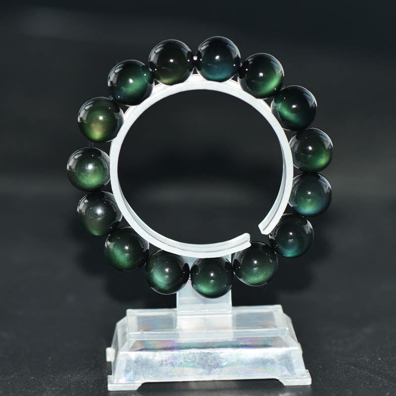 Bracelet de richesse en obsidienne naturelle œil vert Buddha Stones - image 7