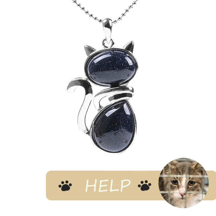 Collier avec pendentif en cristal naturel « Save A Cat » à motif de chat mignon pour protéger les chats - Grès bleu - image 25