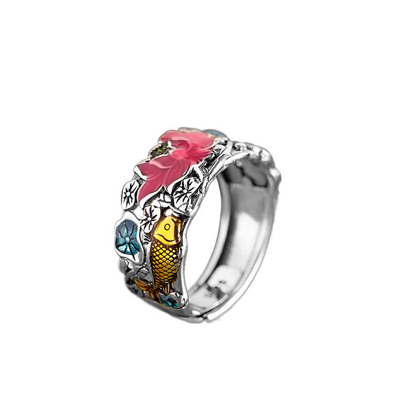 Bague d'illumination en argent sterling 925 Buddha Stones et poisson koi lotus - image 6
