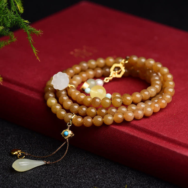Bracelet de réussite en jade blanc et perles de lotus, topaze naturelle de Hetian, ambre et lotus