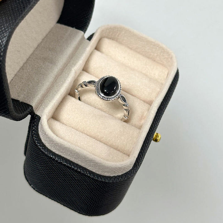 Buddha Stones Bague de fortune en argent Sterling 925 Onyx noir