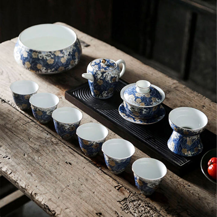 Tasse à thé en céramique avec Buddha Stones et vagues de l'océan vintage