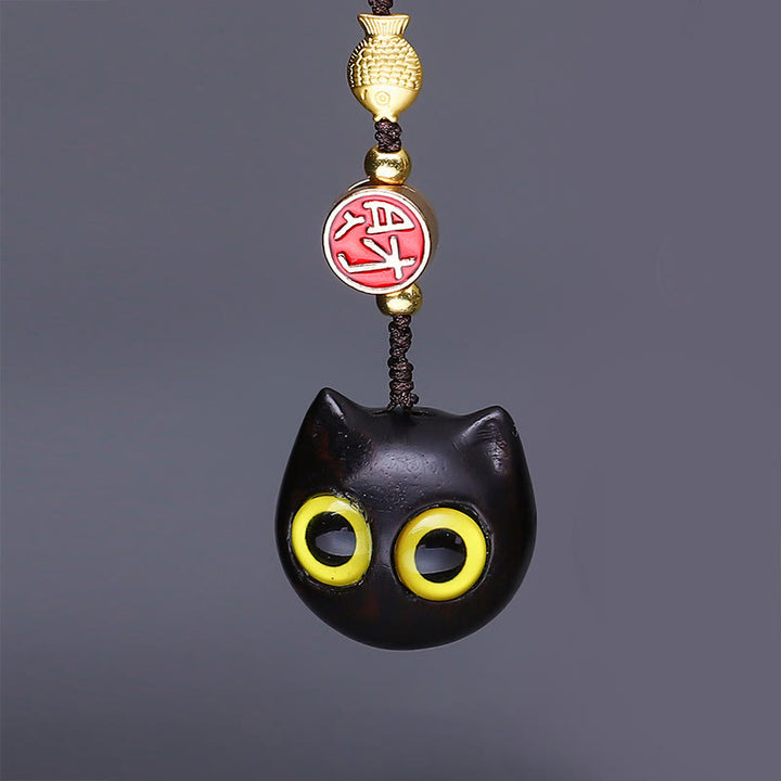 Buddha Stones Thuja Sutchuenensis Bois de santal vert Buis Mini Animal mignon Lapin Chat Cerf Baleine Prospérité Téléphone Décorations suspendues - Chat aux yeux jaunes et au bois de santal rouge - image 5