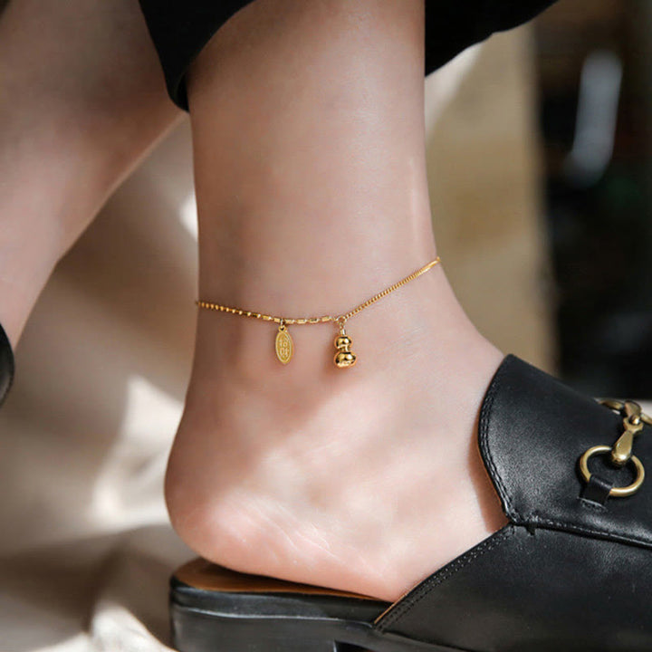 Buddha Stones Or 18k Lucky Bracelet de cheville Buckle Wealth en forme de gourde