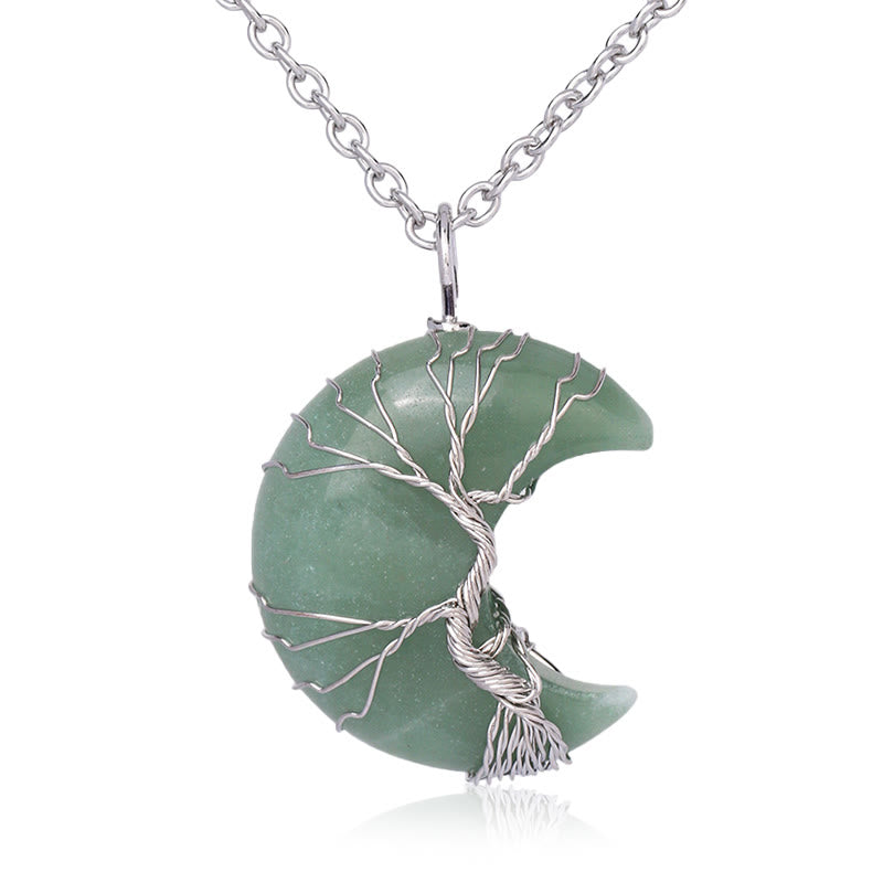 Collier pendentif en cristal de quartz naturel Buddha Stones Moon Tree Of Life Healing Energy - Aventurine verte - image 5