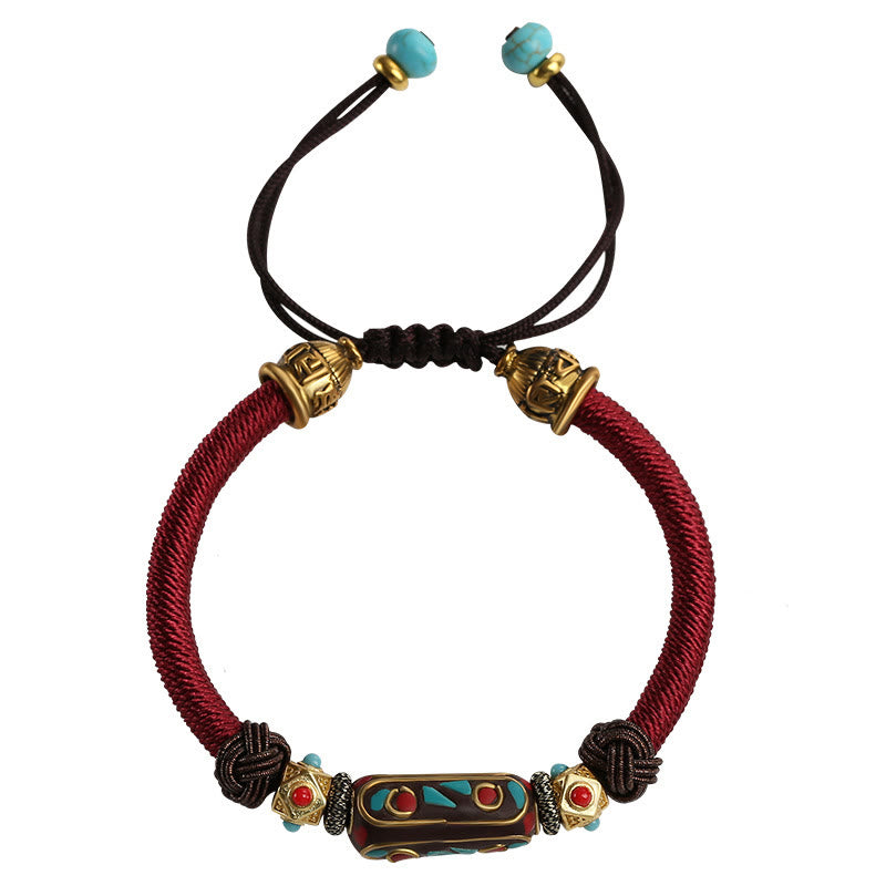 Bracelet tressé en turquoise tibétain fait main avec Buddha Stones Om Mani Padme Hum