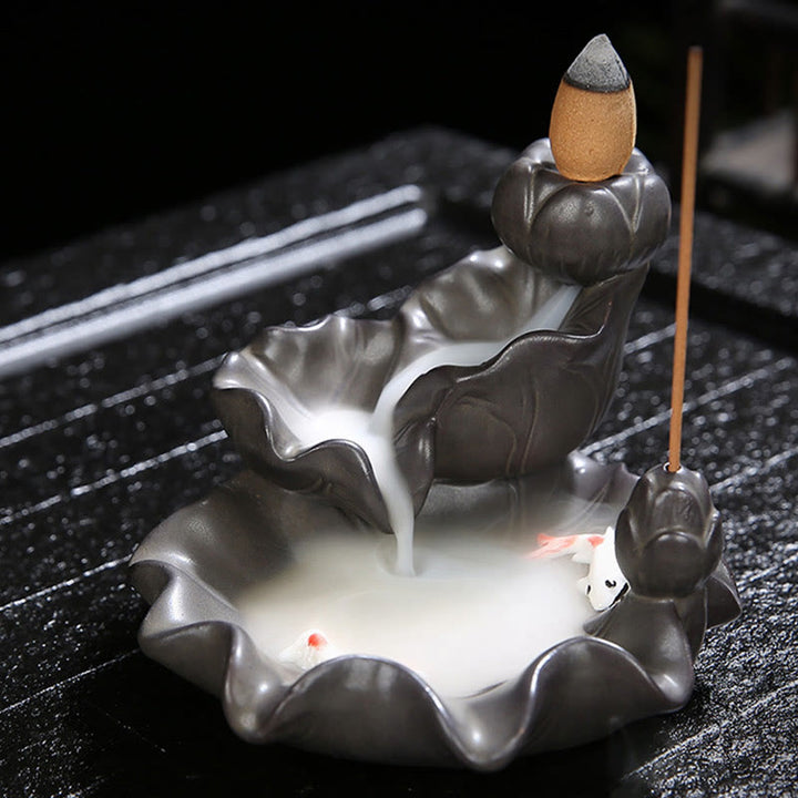 Brûleur d'encens porte-bonheur en forme de poisson Koi en Buddha Stones