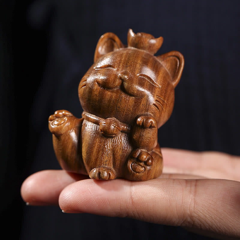 Mini lingot de bois de santal vert en Buddha Stones, chat porte-bonheur sculpté, décorations de bureau pour la paix - image 9