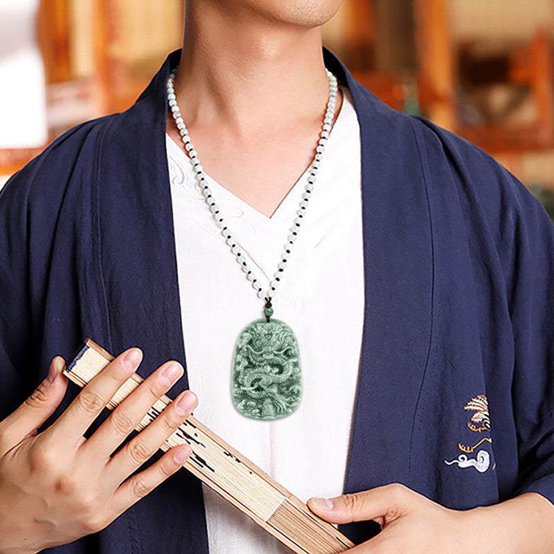 Collier de perles en jade avec pendentif en forme de dragon du zodiaque chinois et Buddha Stones - image 9