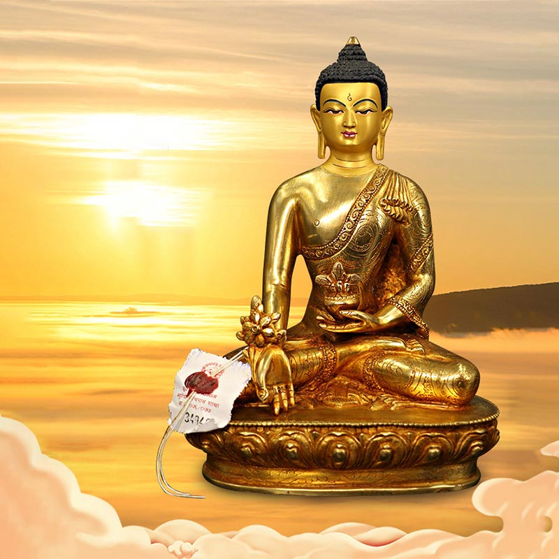 Statue de Bouddha Shakyamuni en cuivre plaqué or pour décoration de la médecine et de la compassion