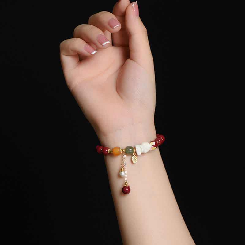 Bracelet de bénédiction en perles de jade Hetian cinabre de l'année du lapin
