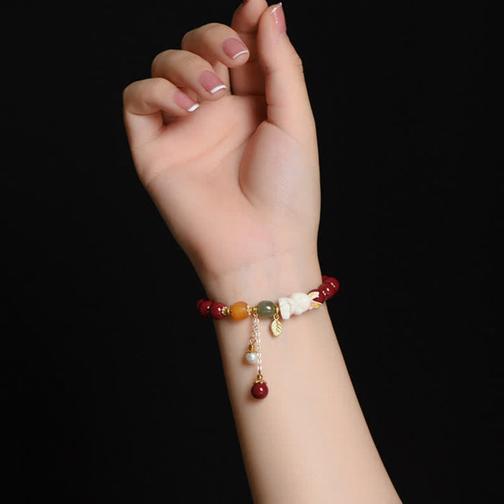 Bracelet de bénédiction en perles de jade Hetian cinabre de l'année du lapin