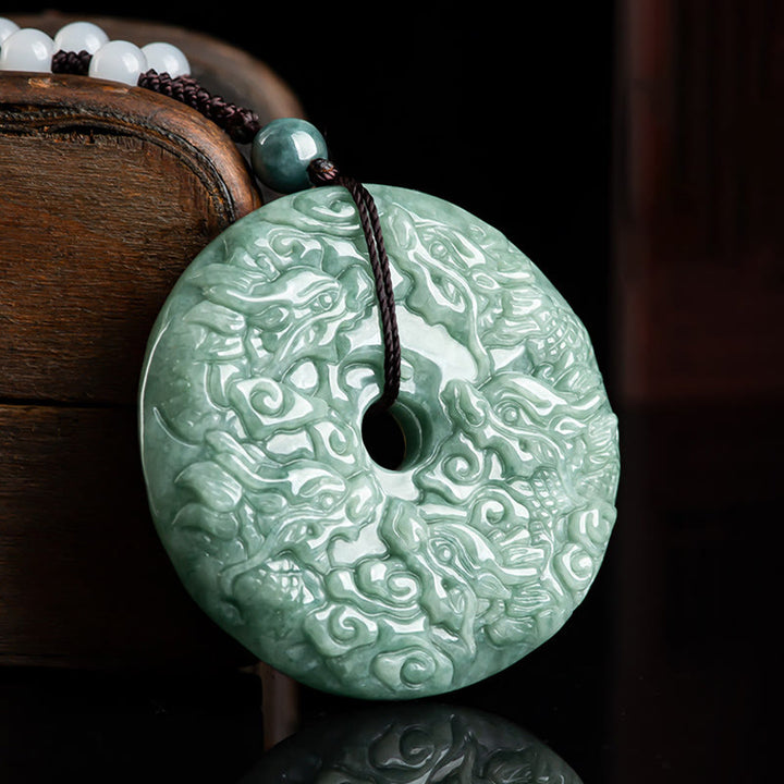 Buddha Stones pendentif en jade naturel avec boucle de paix et protection des neuf dragons de l'année du dragon