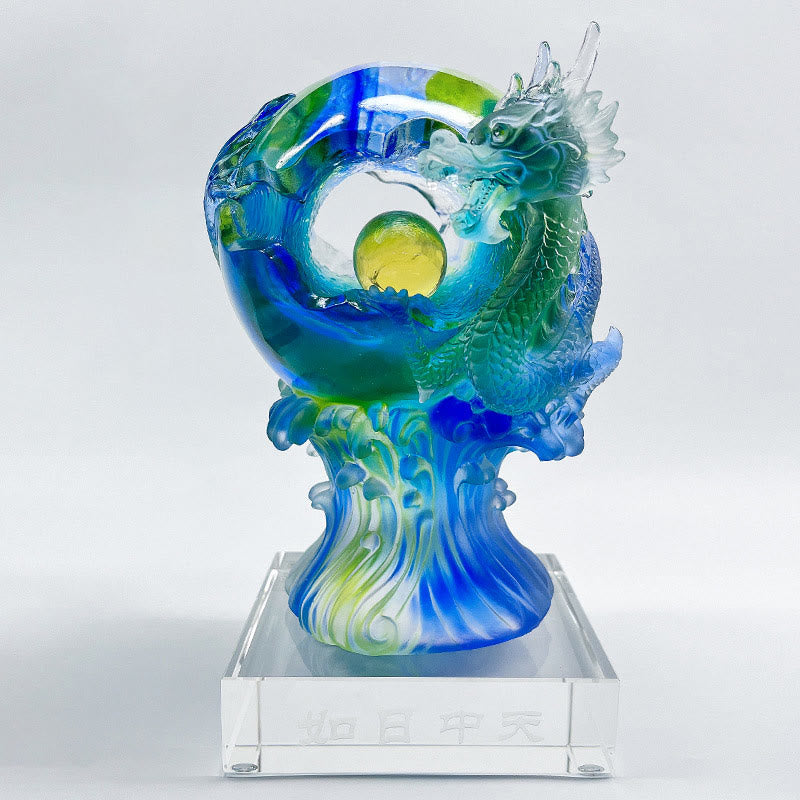 Buddha Stones faites à la main en cristal de dragon azur Liuli, pièce d'art en cristal, protection du succès, décoration de la maison et du bureau - Moyen 11,8*11,8*24,5 cm/4,65*4,65*9,65 pouces - image 8