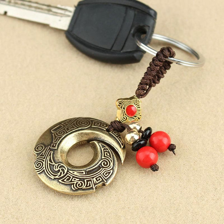 Porte-clés porte-bonheur en cuivre avec inscription « Bonne chance »