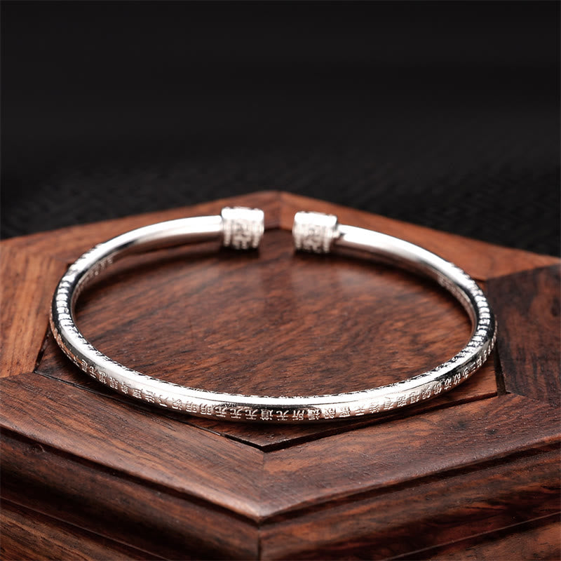 Bracelet jonc en cuivre blanc avec motif svastika gravé du Sutra du cœur - Bracelet Sutra du Cœur - image 0
