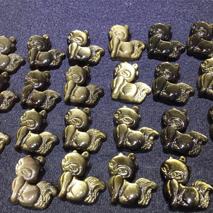 Collier pendentif positif en obsidienne arc-en-ciel naturelle Buddha Stones et obsidienne dorée brillante à neuf queues - image 15