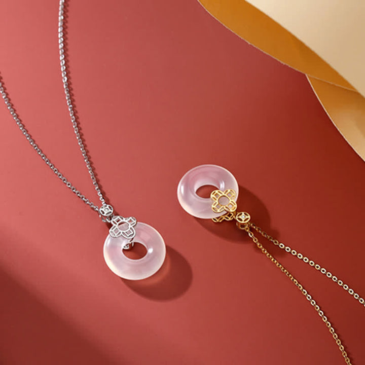 Collier pendentif positif en argent sterling 925 avec boucle de paix et pièce de calcédoine et Buddha Stones