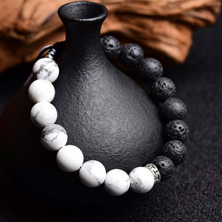 Bracelet de protection en pierre de lave Yin Yang Buddha Stones
