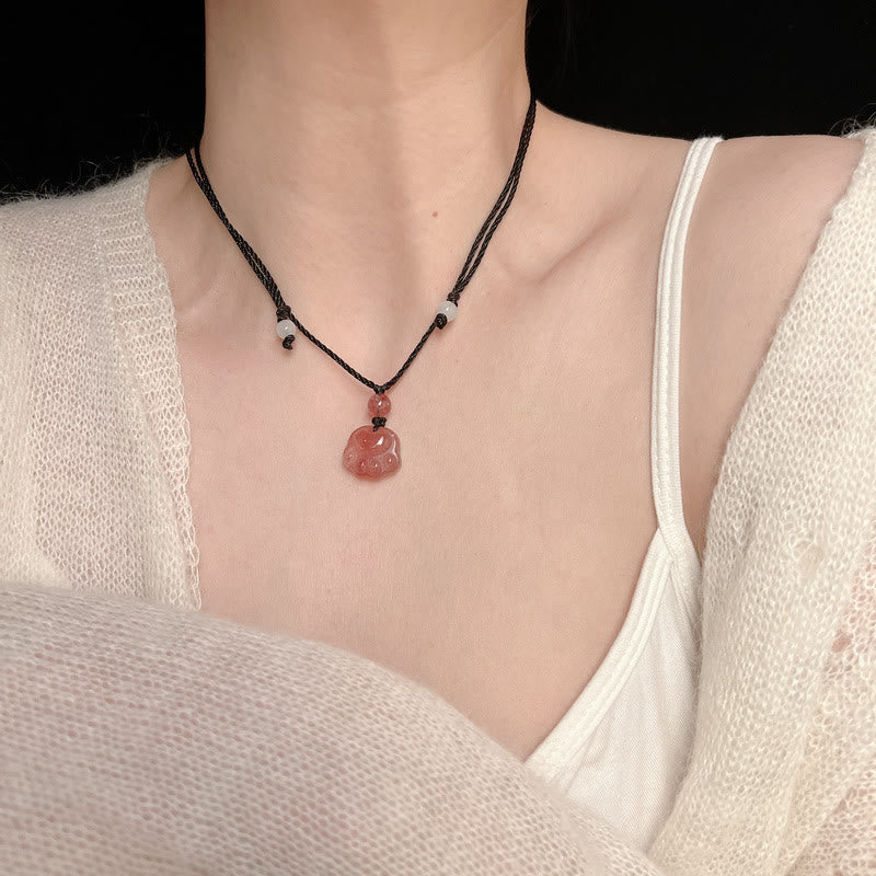 Collier pendentif de guérison en forme de patte de chat avec quartz fraise et Buddha Stones - image 13