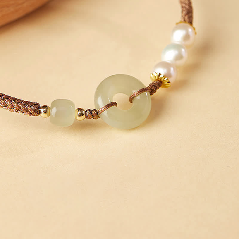 Bracelet porte-bonheur avec boucle de paix et perles de jade Hetian naturelles de Buddha Stones